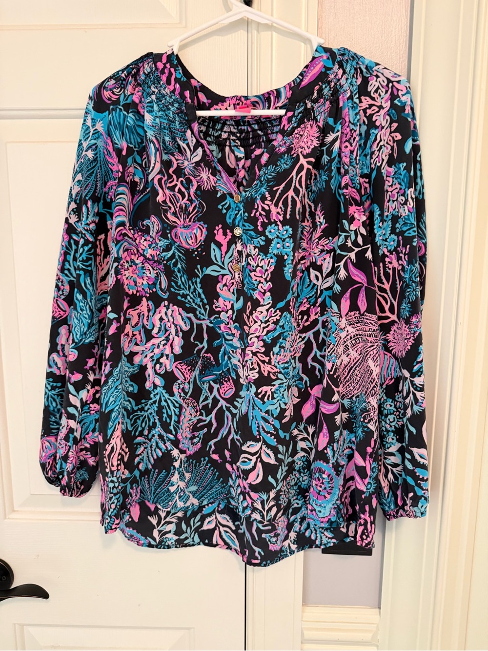 Lilly Pulitzer Black Tunic with Pink & Teal Floral Print